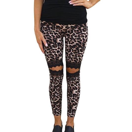 Hollow lace leopard leggings