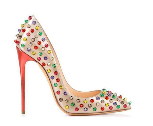 Color rivet high heels