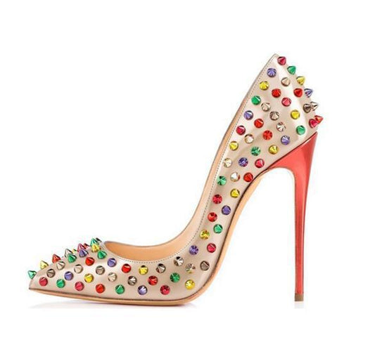 Color rivet high heels