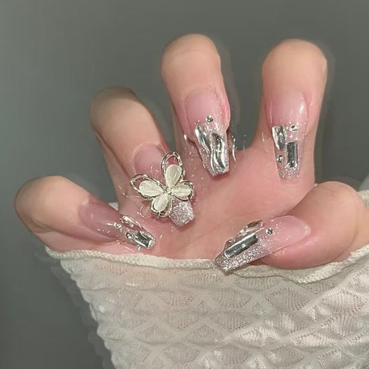 Press On Nails Handmade Butterfly Glitter Nail Tips