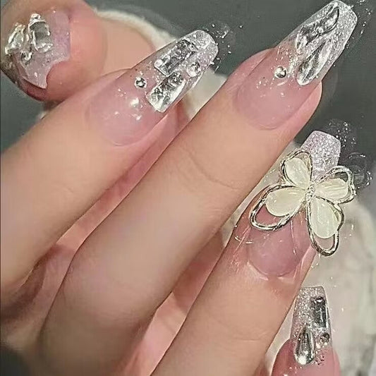 Press On Nails Handmade Butterfly Glitter Nail Tips