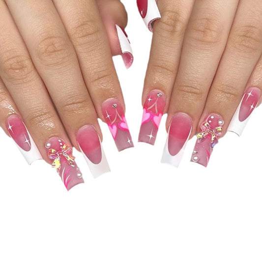 Press On Nails - Handmade Nail Tips Aurora Bow Pearl