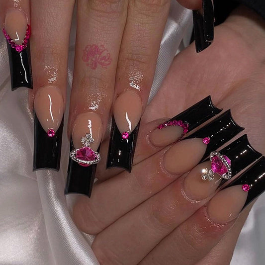 Fake Nails Wear Armor French Black Edge Nail Shaped Piece Queen Mother Rose Rhinestone
