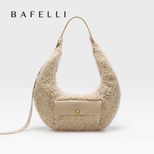 BAFELLI Minimalist Luxury Designer Wool Crescent Crossbody Bag for Women