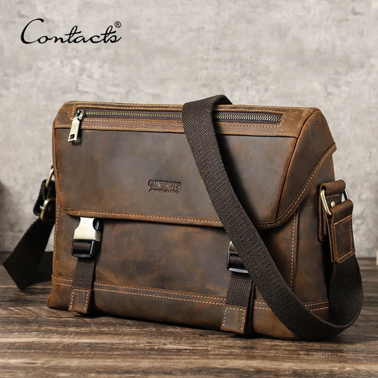 CONTACT'S Genuine Leather Sling Bag for Men – Vintage Crossbody for 12.9" iPad Pro