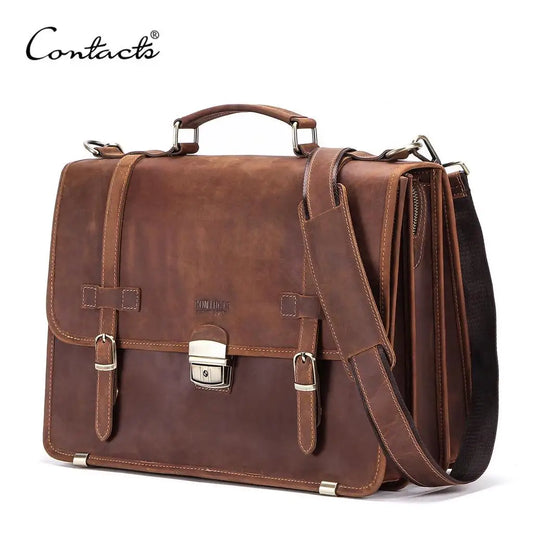 CONTACT'S Men's Leather Briefcase – Business Bag for 14" Laptop