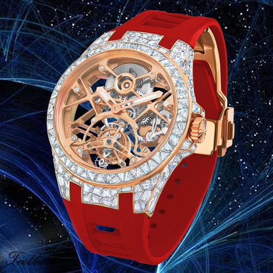 T TIELBO Crystal Flying Tourbillon Luxury Watch with Diamonds for Men & Women