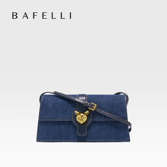 Bafelli Cat Women’s Luxury Leather Denim Retro Style Flap Purse