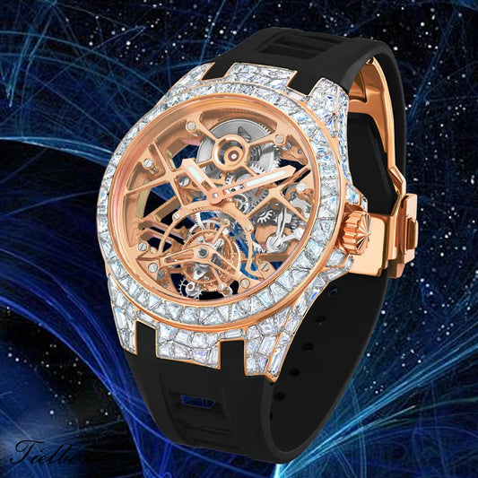 T TIELBO Crystal Flying Tourbillon Luxury Watch with Diamonds for Men & Women