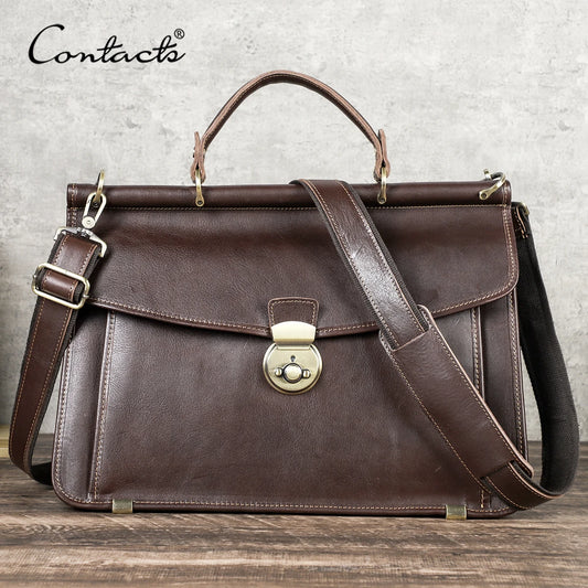 CONTACT'S Genuine Leather Men's Business Briefcase for 14" MacBook Pro