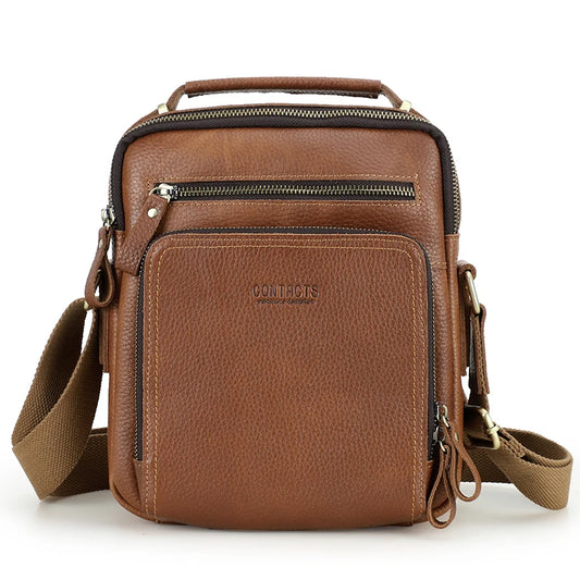 CONTACT'S Casual Men’s Leather Shoulder Bag – Retro Crossbody for iPad