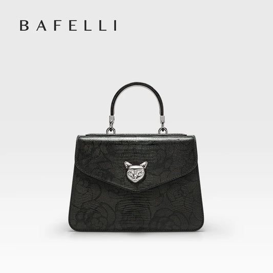 Bafelli Cat Women's Leather Handbag, Floral Design