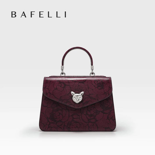 Bafelli Cat Women's Leather Handbag, Floral Design