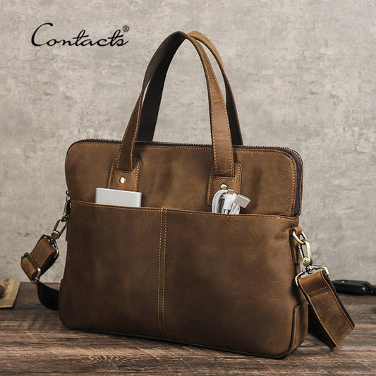 CONTACT'S Genuine Leather Men’s Briefcase Vintage Laptop | MacBook 13" & 16"