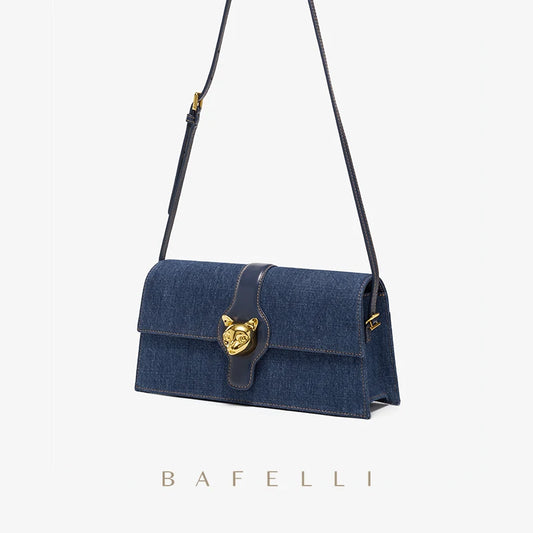 Bafelli Cat Women’s Luxury Leather Denim Retro Style Flap Purse