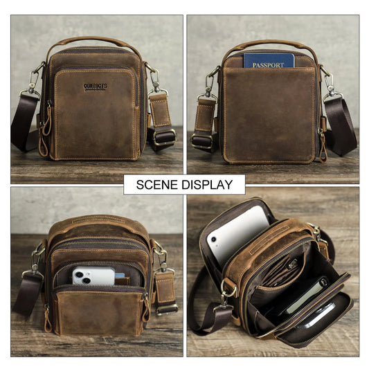 CONTACT'S  Men's Small Leather Shoulder Bag for 8.3" iPad Mini