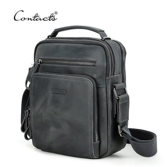 CONTACT'S Vintage Men’s Leather Shoulder Bag – Crazy Horse & Nubuck for iPad 9.7