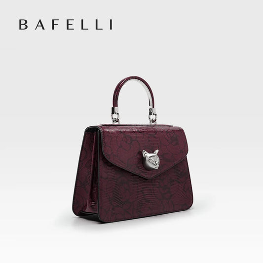 Bafelli Cat Women's Leather Handbag, Floral Design