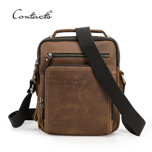 CONTACT'S Casual Men’s Leather Shoulder Bag – Retro Crossbody for iPad