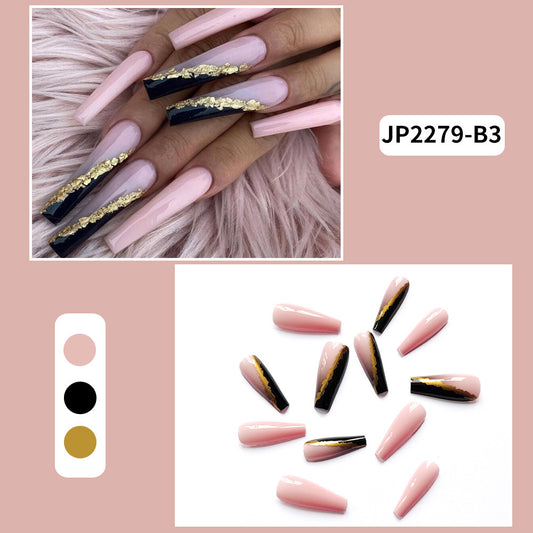 Ultra long Ballet Black Gold Gradient Color Nail Stickers