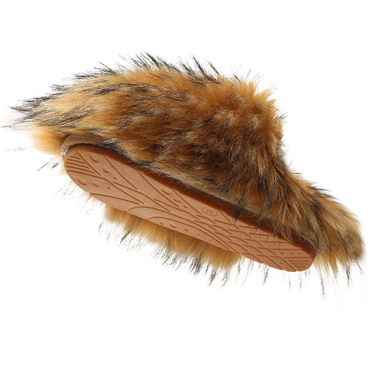 Fluffy Slippers Women's Autumn And Winter Home Fleece-lined Warm Artificial Fur