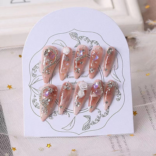 Press On Nails - Handmade Nail Tips - Almond Full Diamond Style