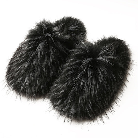 Fluffy Slippers Women's Autumn And Winter Home Fleece-lined Warm Artificial Fur